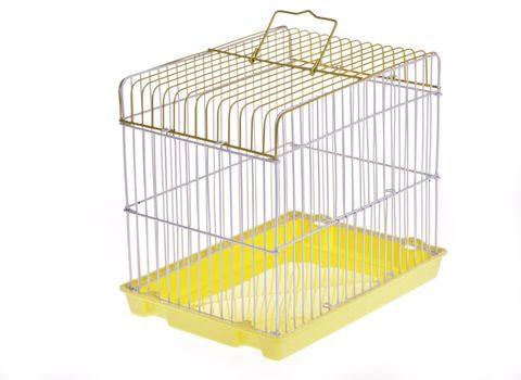 Empty Yellow bird cage side overlooking