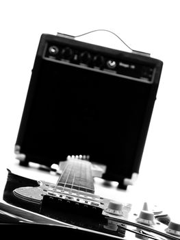 Electric guitar and amplifier isolated on the white backgroud