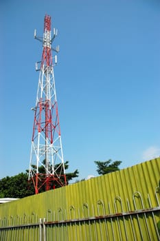 view up on mobile operator communication tower