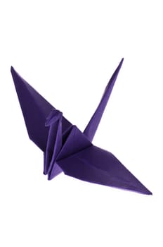 A purple Origami Crane isolated on white background
