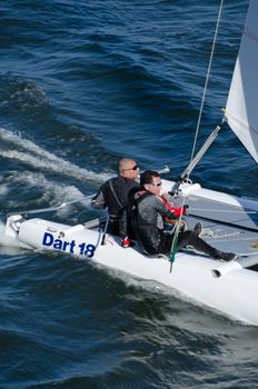 AVEIRO - AUGUST 27: Participant boats on the competition during the 49th Cruzeiro da Ria August 27, 2011 in Aveiro, Portugal.