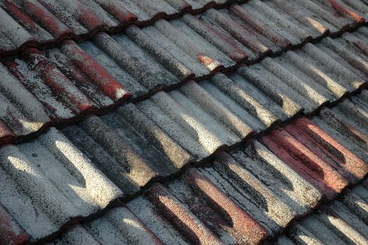 Pattern of roof tiles on an old roof