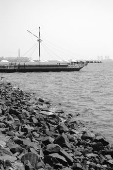 panoramic view of ancol beach in jakarta, indonesia