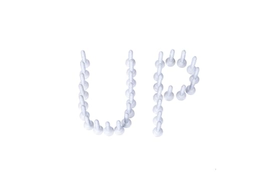 An UP shape with zinc plated screws in upright position on white background