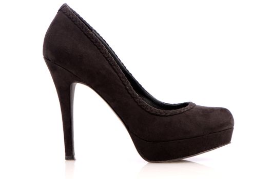 Suede stiletto shoe isolated on white background.