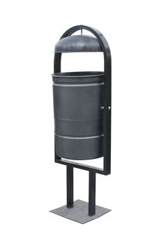 Black street dustbin isolated over white background