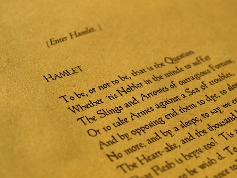 William Shakespeare's Hamlet (original Middle English text from the First Folio of 1623) - selective focus