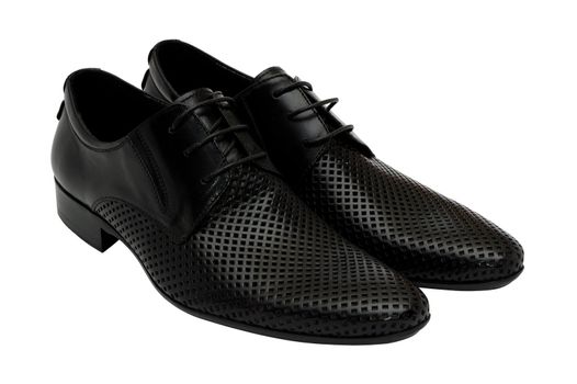 Black leather summer shoes with holes for better ventilation