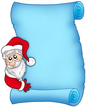 Christmas blue scroll with Santa 1 - color illustration.