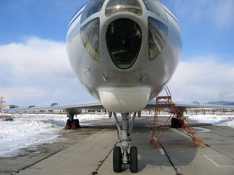 Nose or cockpit of old jet plane