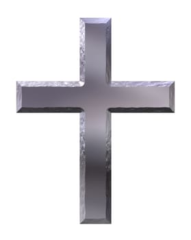 3d silver cross with carved edges isolated in white