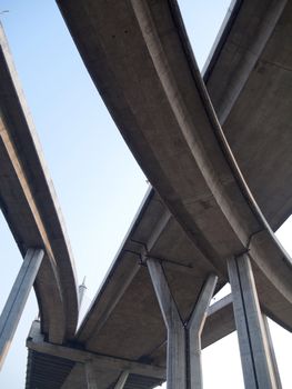 Intersection expressway with grade separation in clear sky