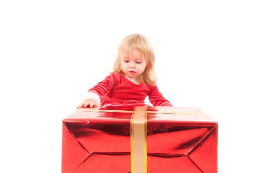 Little christmas baby girl isolated on white