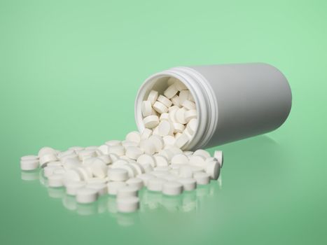 Can of pills toward green background