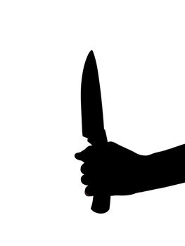 Silhouette og an hand holding a kitchen knife