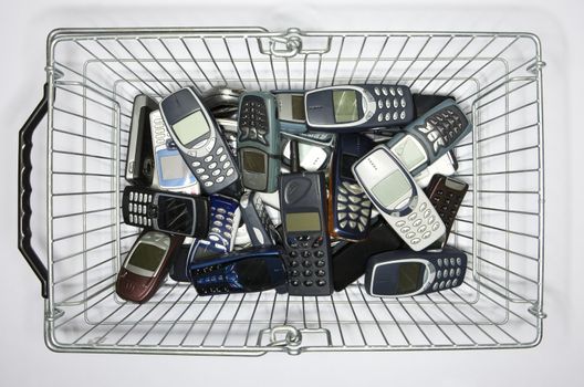 Cellphones in a shopping-basket