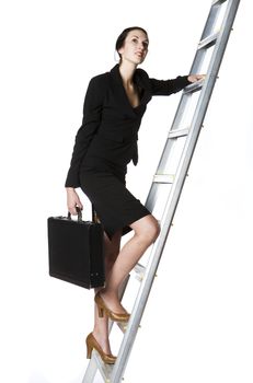 Buisness woman climbing a ladder