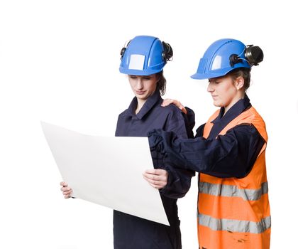 Two female buildingconstructors
