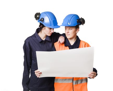 Two female buildingconstructors