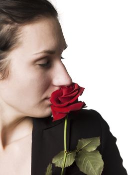 Woman smell a rose
