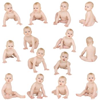 Collection of creeping beautiful kids it is isolated on a white background