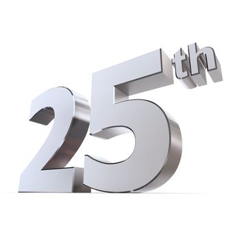 shiny 3d number 25th made of silver/chrome - silver wedding