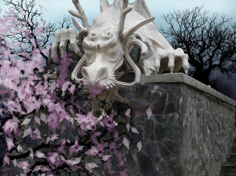 Statues of dragons revive, when the Oriental cherry blossoms