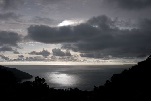 Dramatic sky close to sunset at Manuel Antonio Bay, in Costa Rica.