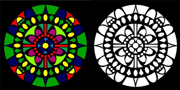 simple mandala with and without colors