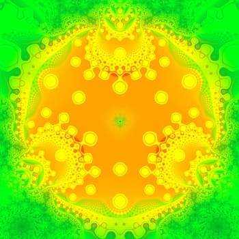 yellow fractal ornament on green background