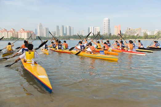 Kayaks and canoes racing up to 36km distance. (Singapore Canoe Marathon 2008