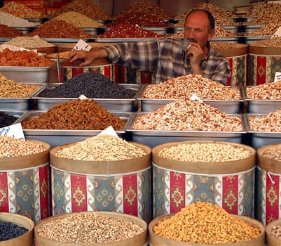 Turkish nuts seller in Ankara's market