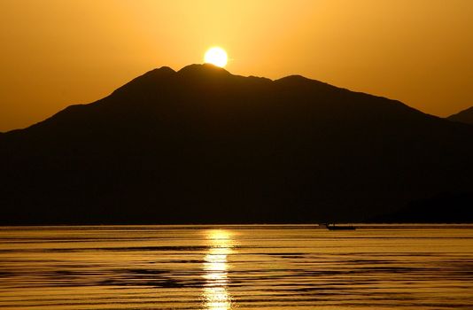 Reflecting sunrise in the gulf of Marmaris