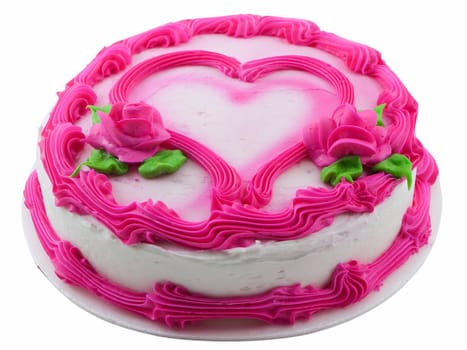 Cake decorated for valentines day, isolated on white