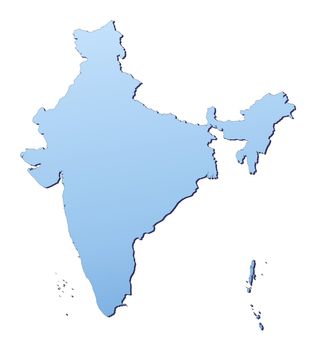 India map filled with light blue gradient. High resolution. Mercator projection.
