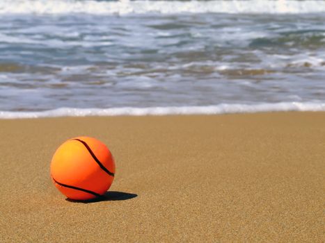 A dog's toy ball lying by the surf ona beach