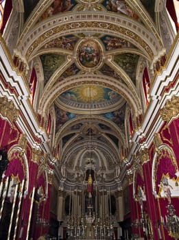 Typical inner architecture of a baroque church in Malta