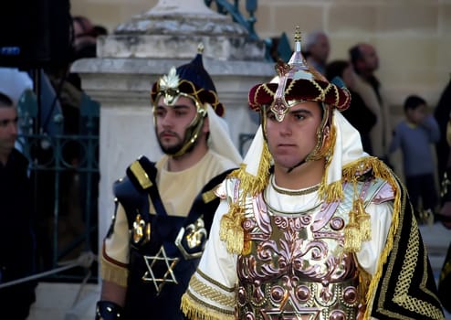 Man dressed up as a Persian ruler during Biblical times  