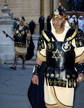 Man dressed up as a soldier of Herod during Biblical times  