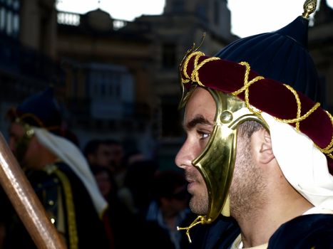 Man dressed up as a soldier of Herod during Biblical times  