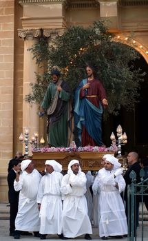 Various Biblical figures from the passion of the Christ during the good Friday procession in Luqa in Malta  