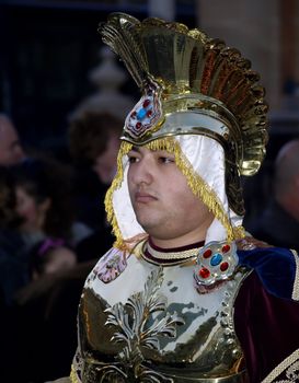 Various Biblical figures from the passion of the Christ during the good Friday procession in Luqa in Malta  