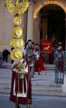 Man dressed up as a Roman Centurion during reenactment of Biblical times  