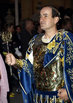 Man dressed up as a Roman Emperor during reenactment of Biblical times  