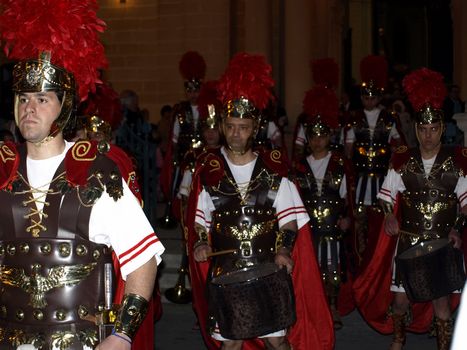 Man dressed up as a Roman Centurion during reenactment of Biblical times  