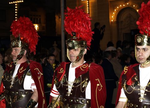 Man dressed up as a Roman Centurion during reenactment of Biblical times  