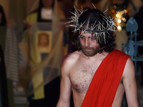 Various Biblical figures from the passion of the Christ during the good Friday procession in Luqa in Malta  