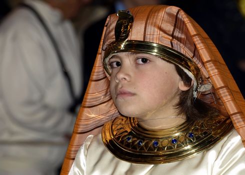 People dressed up as Egyptian rulers during reenactment of Biblical times  