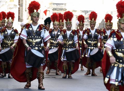 Man dressed up as a Roman Centurion during reenactment of Biblical times  