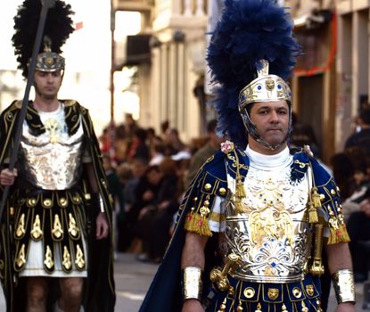 Man dressed up as a Roman General during reenactment of Biblical times  